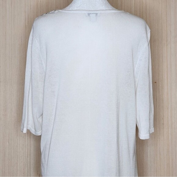 J. Jill Embroidered Knit Tunic Top White Blue Linen Blend short Sleeve Women's L - Picture 5 of 10